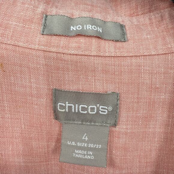 Chicos 4 Linen No Iron Button Up Shirt Plus size 20/22 Coral 3/4 Sleeve Beachy - Picture 7 of 8